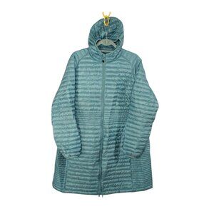 LL Bean Womens Ultralight 850 Down Hooded Coat Three Quarter Length Teal Size 2X